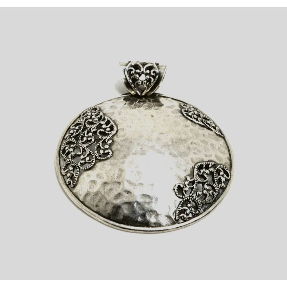 Paz Creations Israel 925 Sterling Silver Round Pendant Filigree Hammered Design - Picture 4 of 7